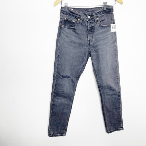 LEVI'S 501 Skinny Jeans WOMEN'S black wash cotton high rise denim 24 X 28 NWT - Picture 3 of 8